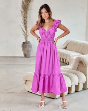 GEORGIANA TEXTURED RUFFLE MIDI DRESS - ORCHID