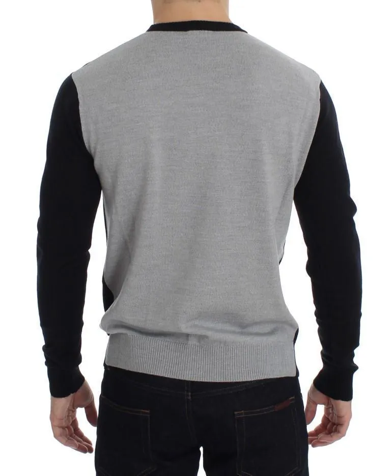 Gray Black Blue Wool Blend Crewneck Sweater