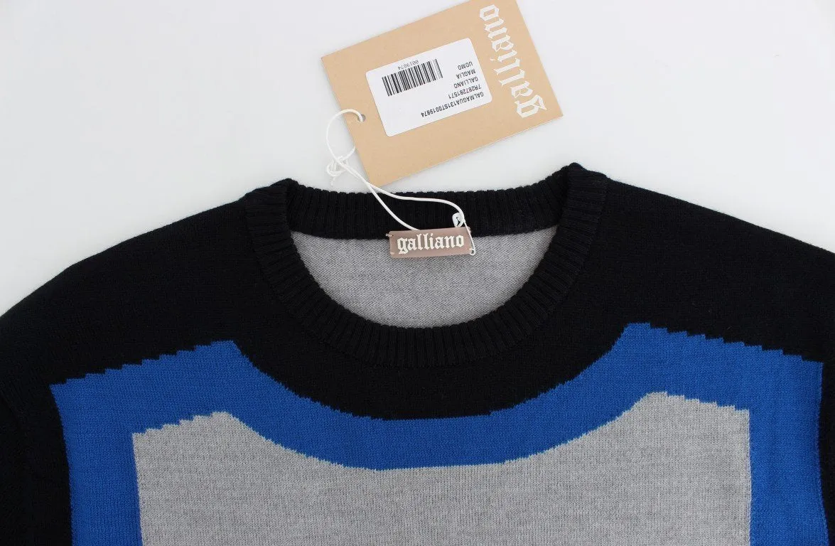 Gray Black Blue Wool Blend Crewneck Sweater