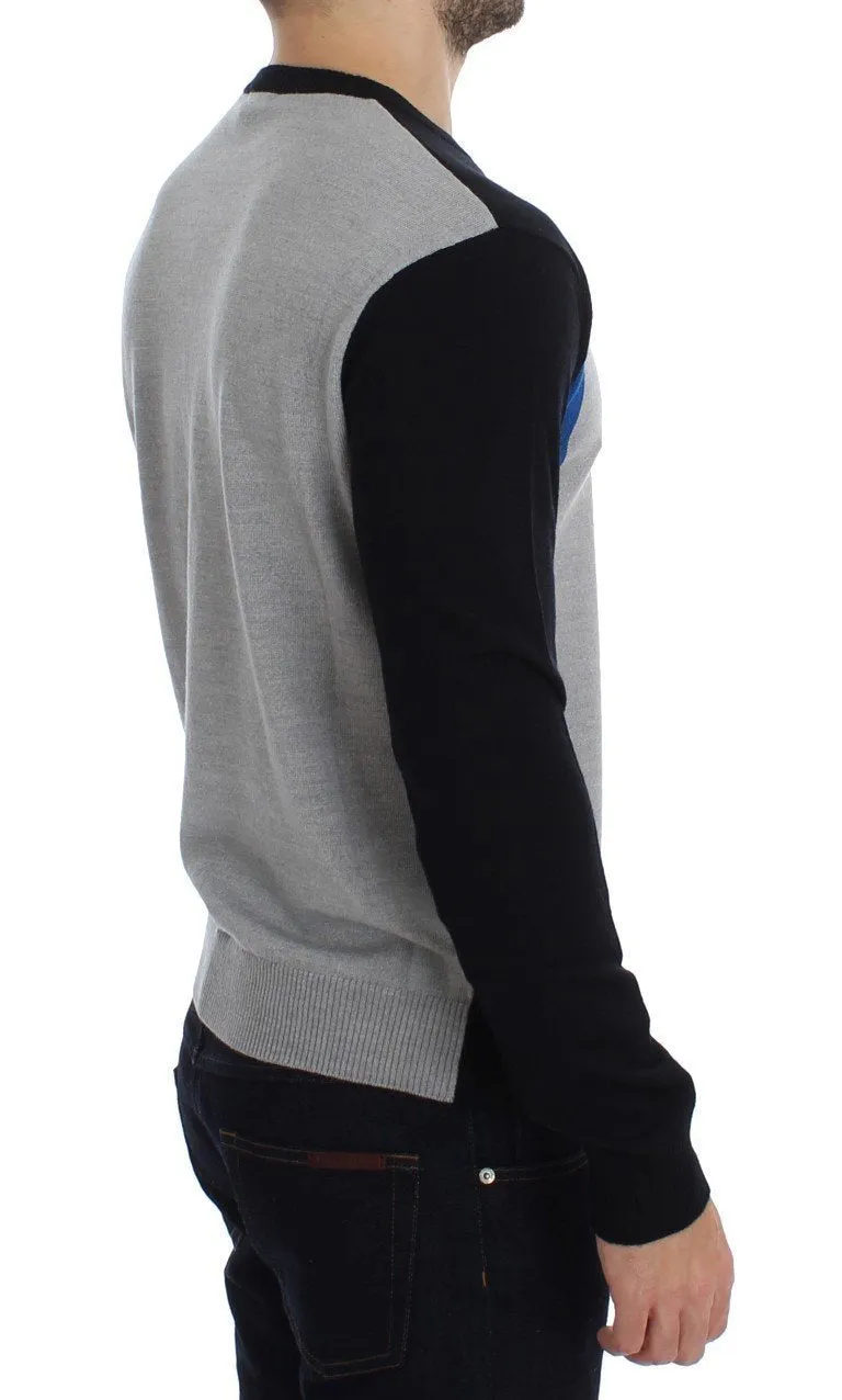 Gray Black Blue Wool Blend Crewneck Sweater
