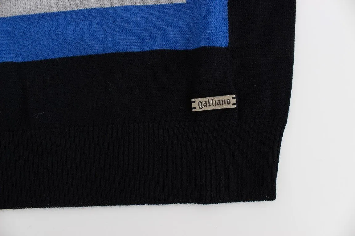 Gray Black Blue Wool Blend Crewneck Sweater