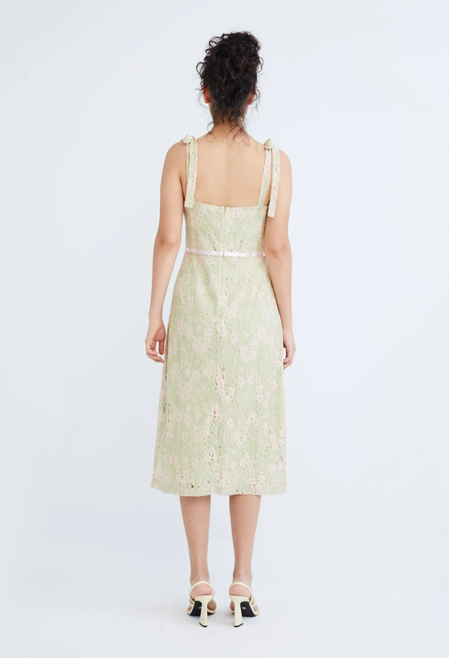 Guipure Lace Bustier Cami Tie-Shoulder Dress