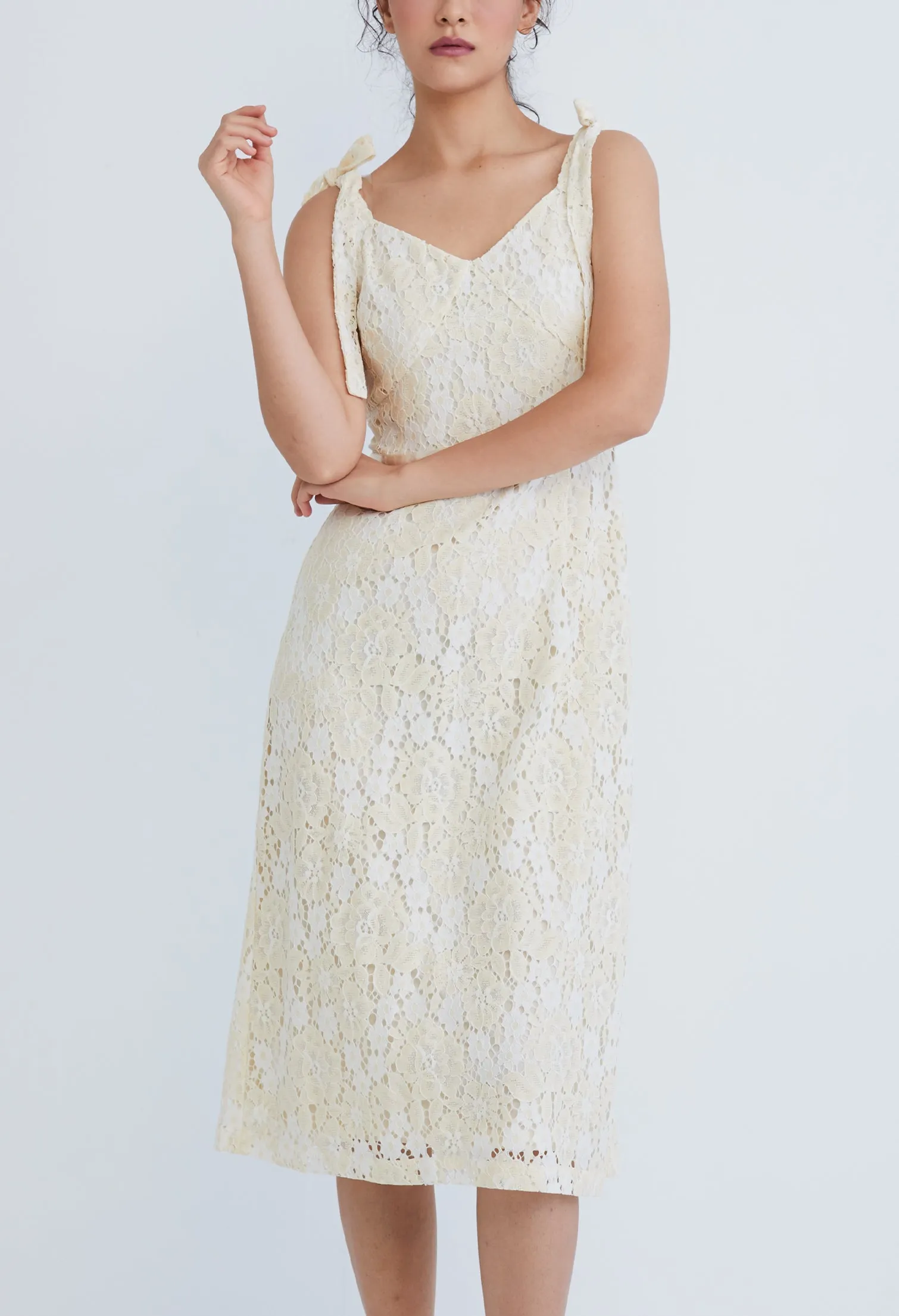 Guipure Lace Bustier Cami Tie-Shoulder Dress