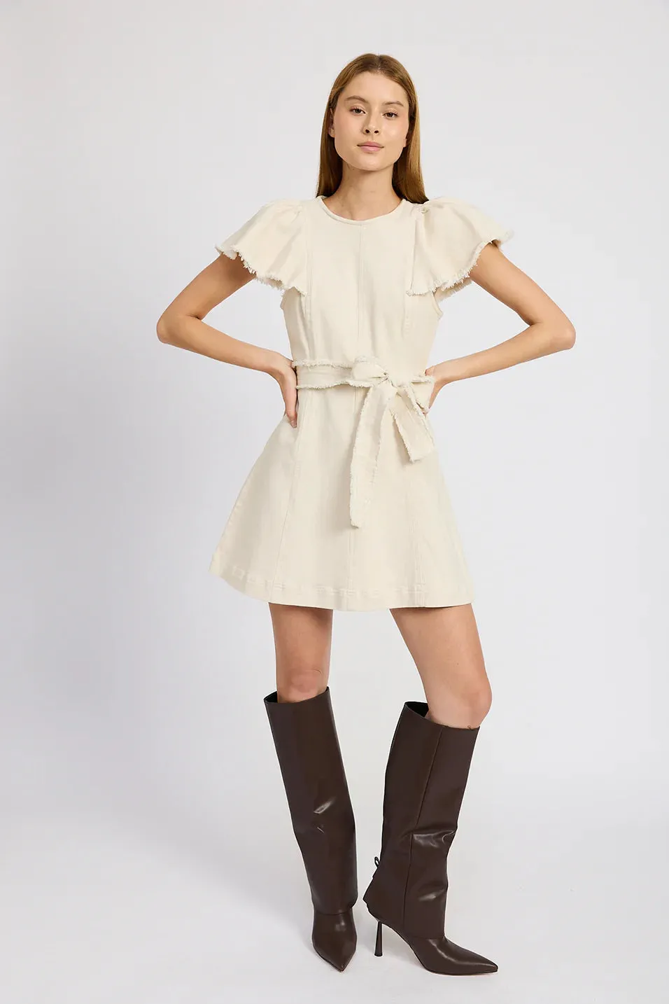 Gwendolyn Denim Mini Dress (Off White)