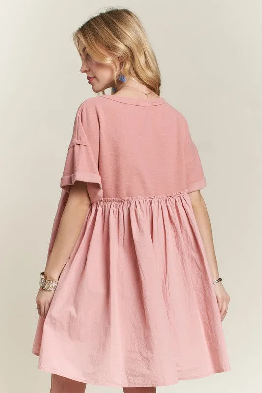Hazel Blues® |  ADORA Round Neck Half Sleeve Babydoll Dress