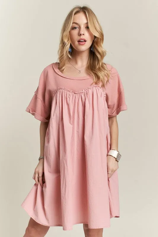 Hazel Blues® |  ADORA Round Neck Half Sleeve Babydoll Dress