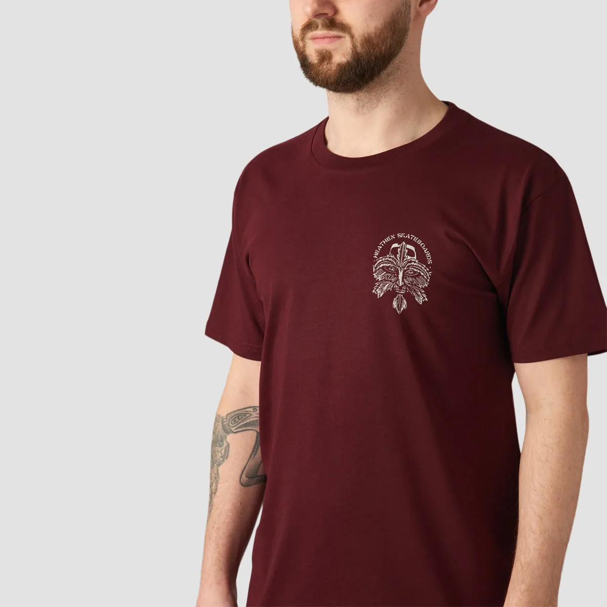 Heathen Green Man Mono T-Shirt Burgundy