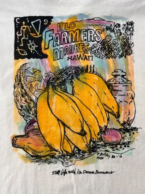 Hilo Farmer's Market (Bananas) - a hand printed and hand colored shirt