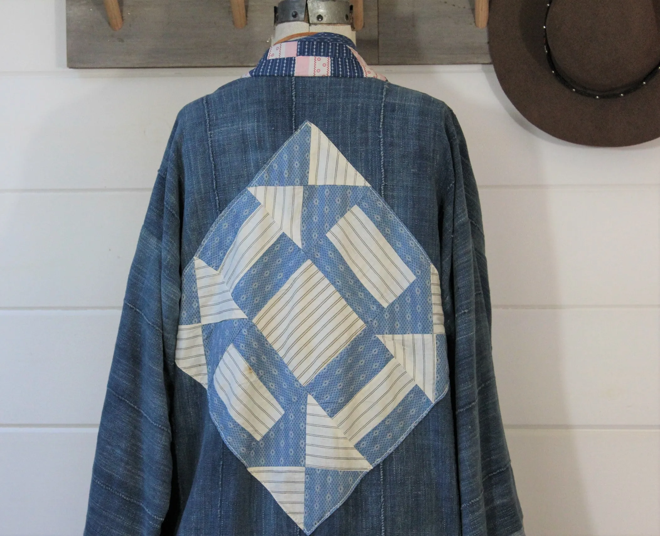 Indigo Quilt Back Duster Jacket