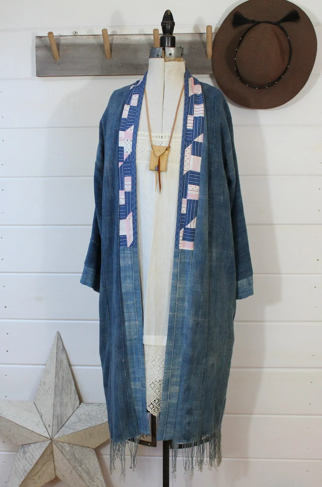 Indigo Quilt Back Duster Jacket