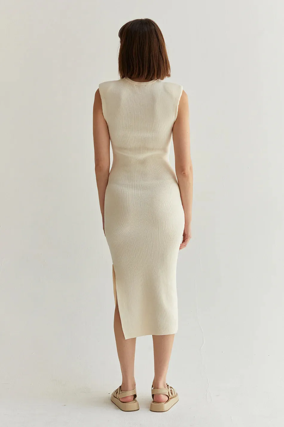 Iris Power Shoulder Midi Dress