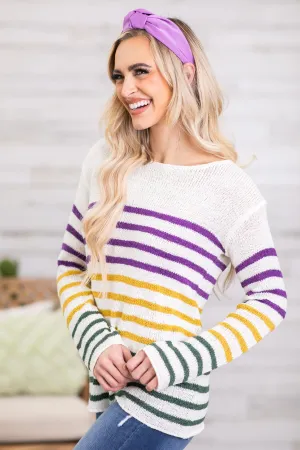 Ivory Multicolor Stripe Lightweight Sweater