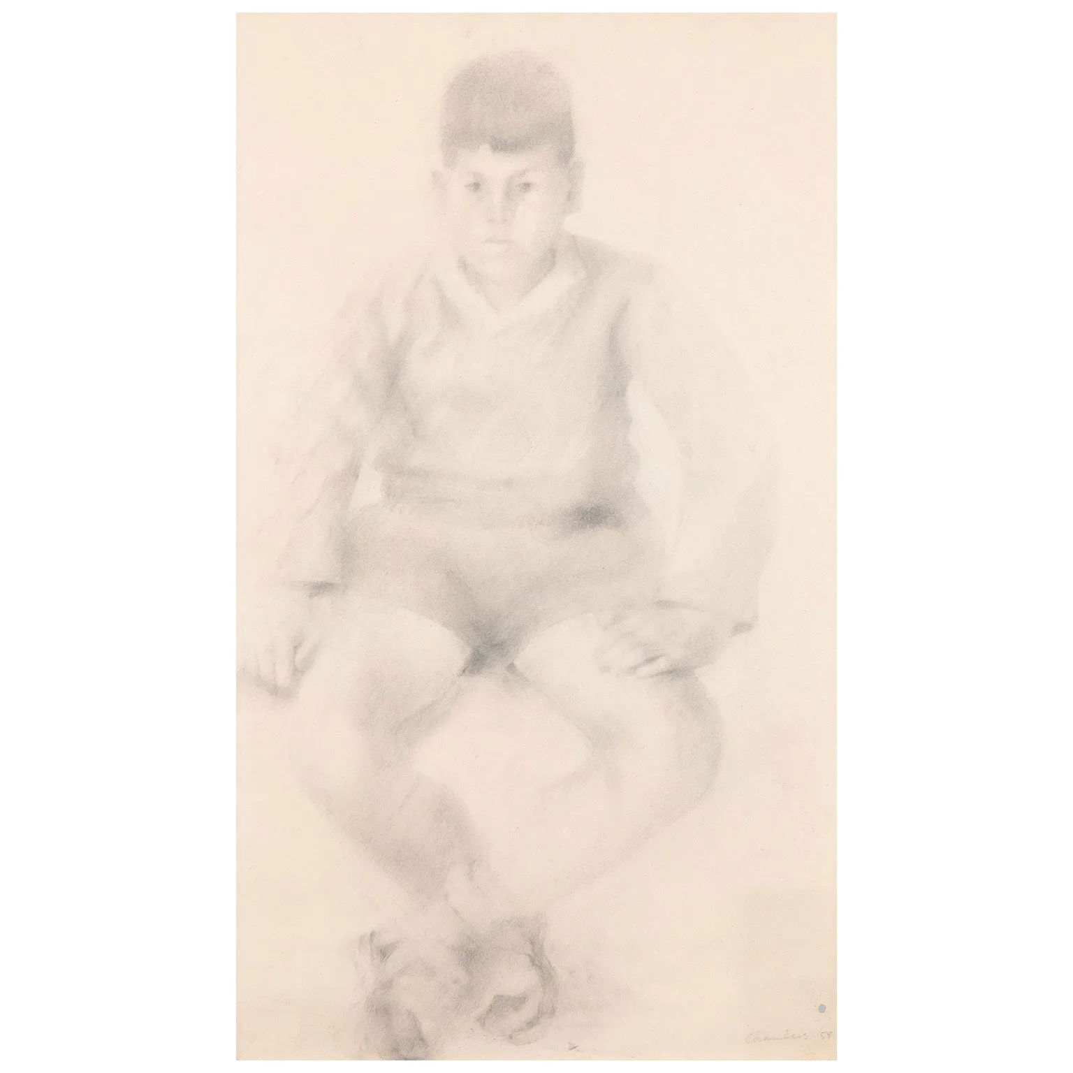 JACK CHAMBERS "STUDY OF A YOUNG BOY" GRAPHITE ON PAPER, 1958