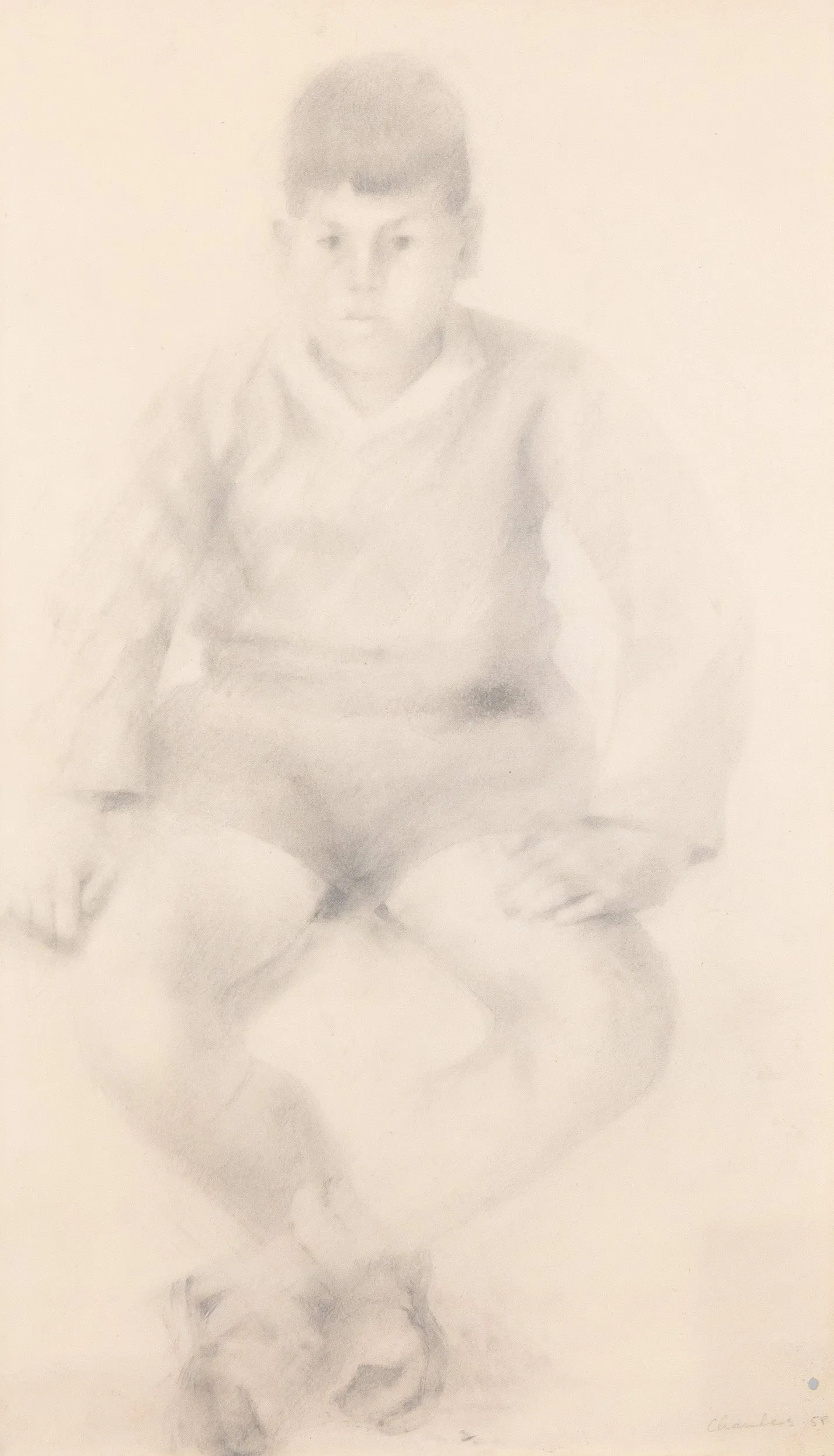 JACK CHAMBERS "STUDY OF A YOUNG BOY" GRAPHITE ON PAPER, 1958