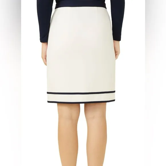 J.Mclaughlin ~ Women's Marf Skirt Mid-Length Pencil Ivory / blue trim Size 6 NWT