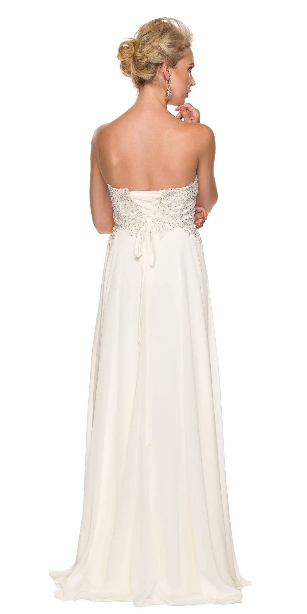 Juliet 626 Strapless A-Line Dress Appliqued Bodice