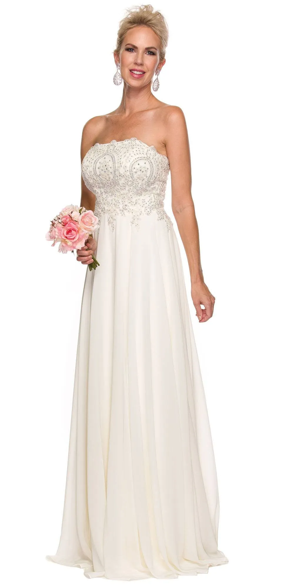 Juliet 626 Strapless A-Line Dress Appliqued Bodice