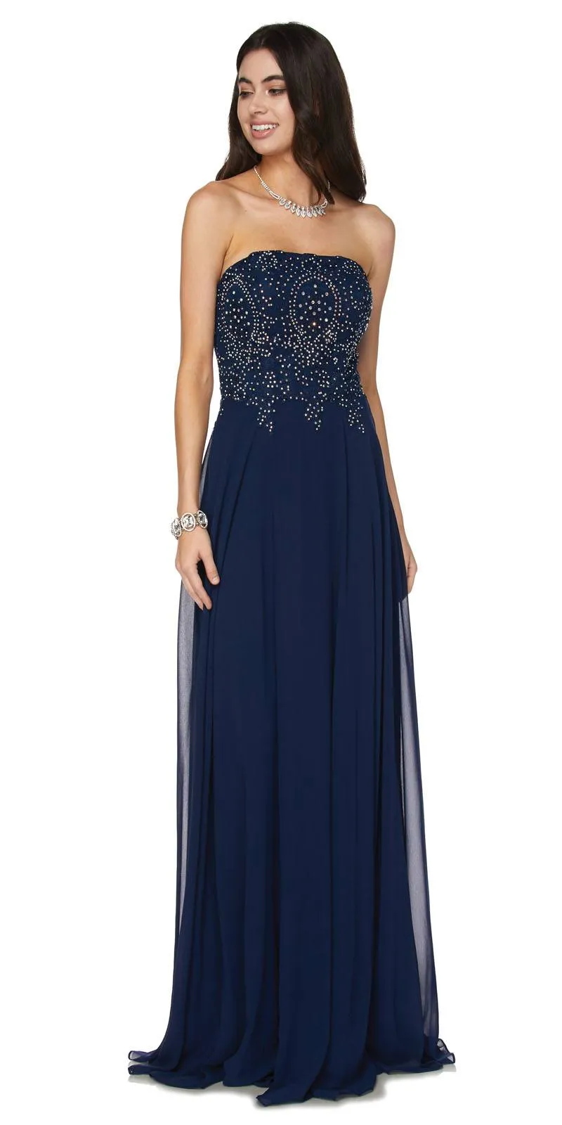 Juliet 626 Strapless A-Line Dress Appliqued Bodice
