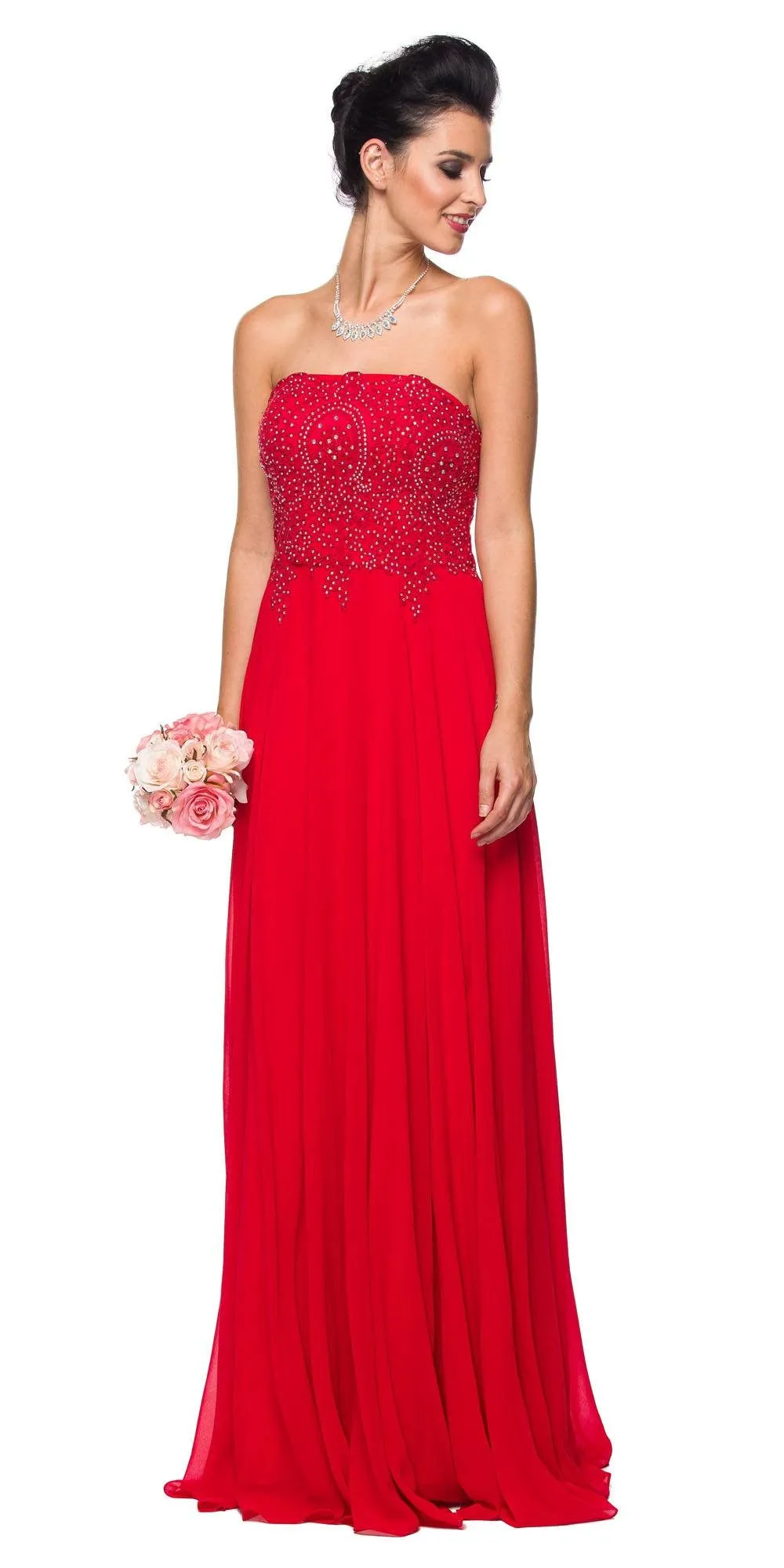 Juliet 626 Strapless A-Line Dress Appliqued Bodice