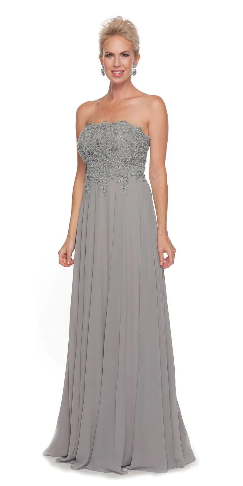 Juliet 626 Strapless A-Line Dress Appliqued Bodice