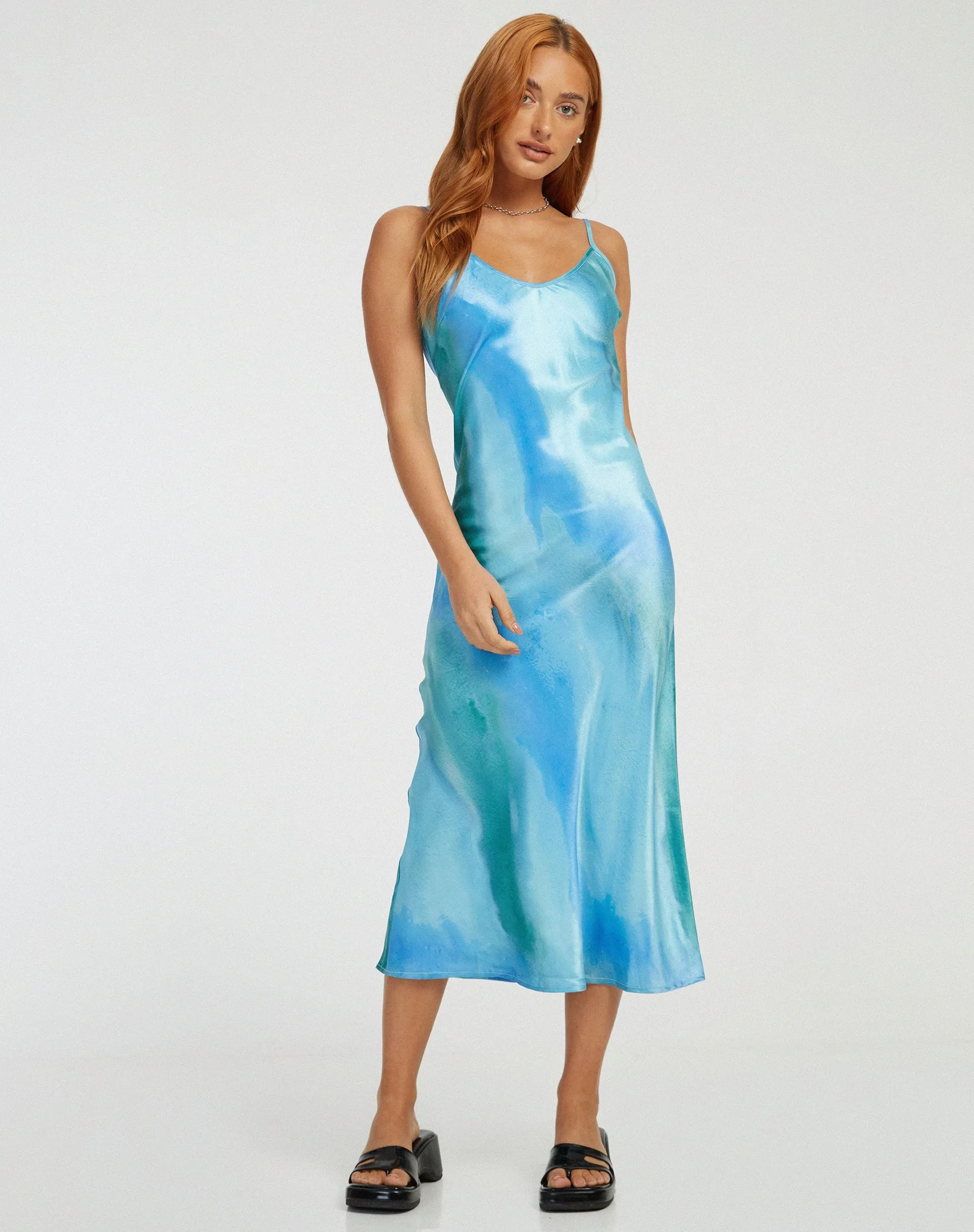 Juvina Midi Dress in Satin Watercolour Tosca
