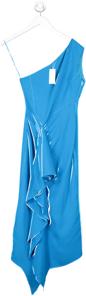 Karen Millen Blue Compact Viscose One Shoulder Drape Front Pencil Dress UK 6