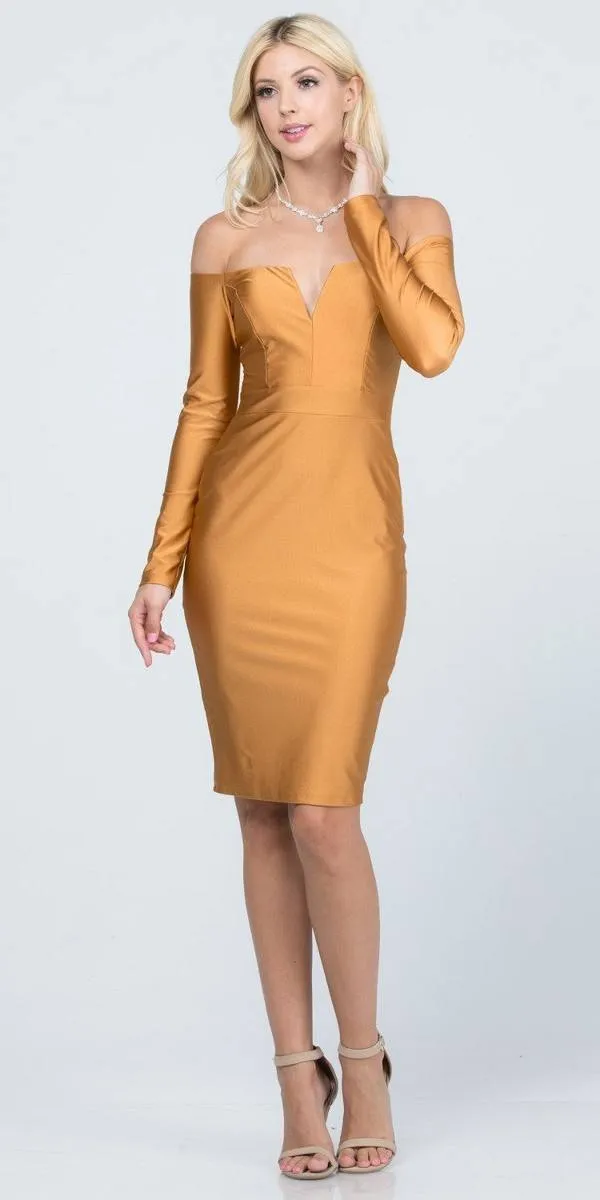 La Scala 25465 Long Sleeved Off-Shoulder Cocktail Short Dress