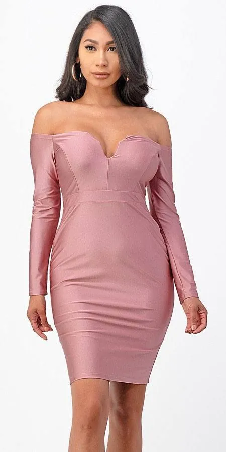 La Scala 25465 Long Sleeved Off-Shoulder Cocktail Short Dress