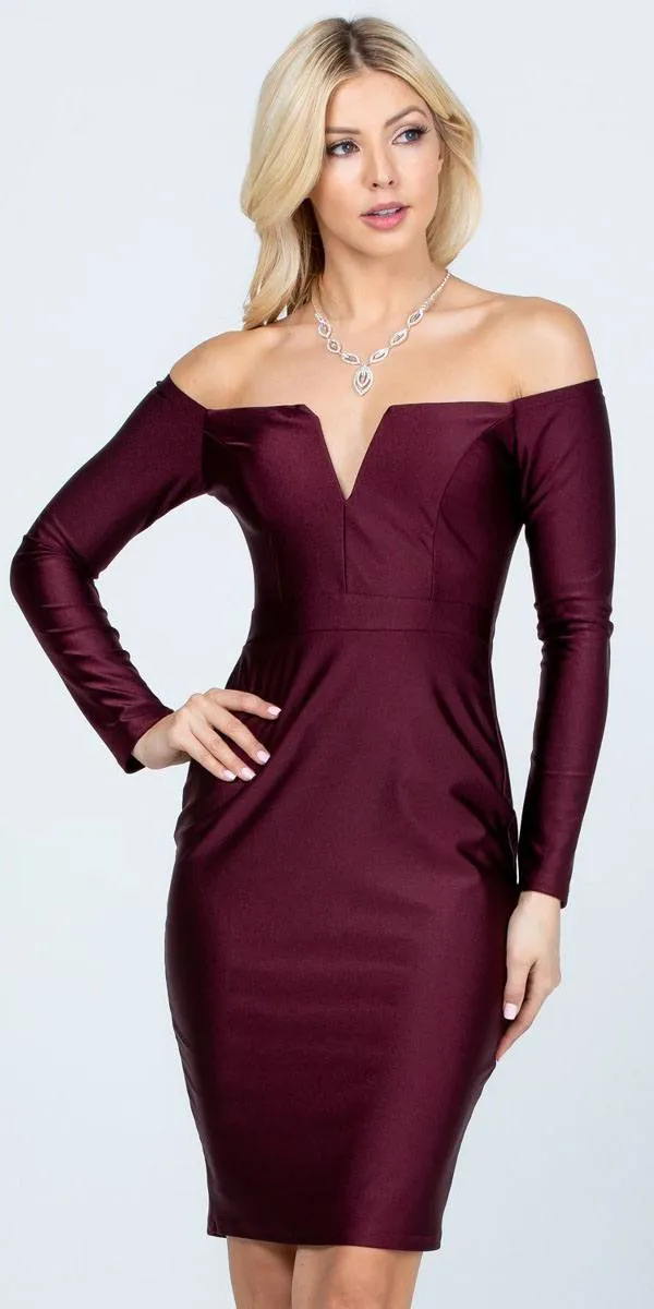 La Scala 25465 Long Sleeved Off-Shoulder Cocktail Short Dress