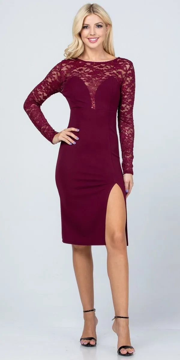 La Scala 25664 Long Sleeved Knee-Length Cocktail Dress