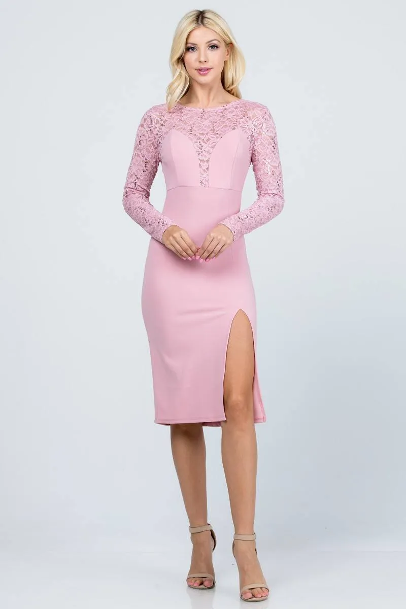 La Scala 25664 Long Sleeved Knee-Length Cocktail Dress