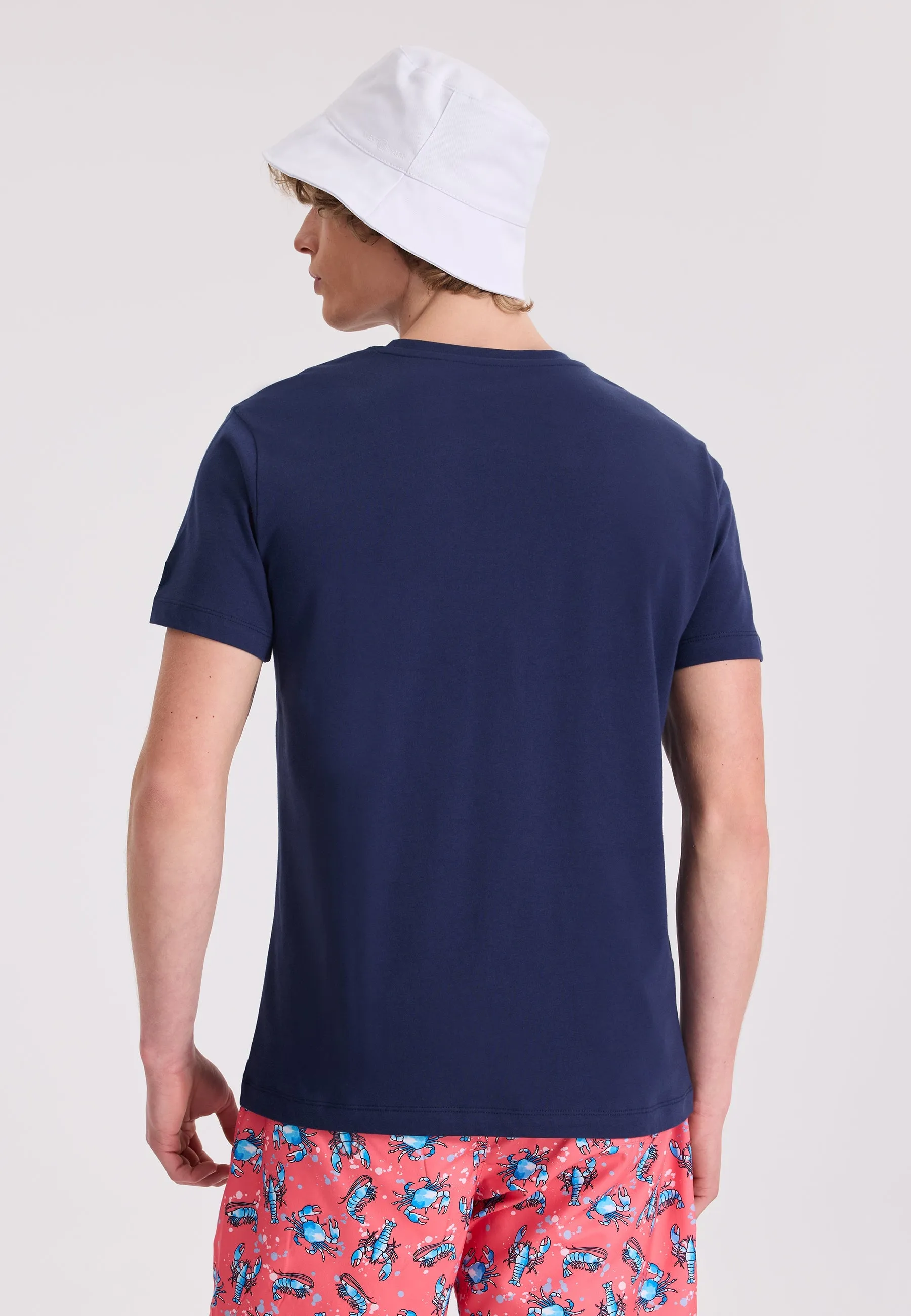 Lacivert Baskılı Bisiklet Yaka Pamuklu Regular Fit Erkek T-Shirt WMCHEST LOBSTER