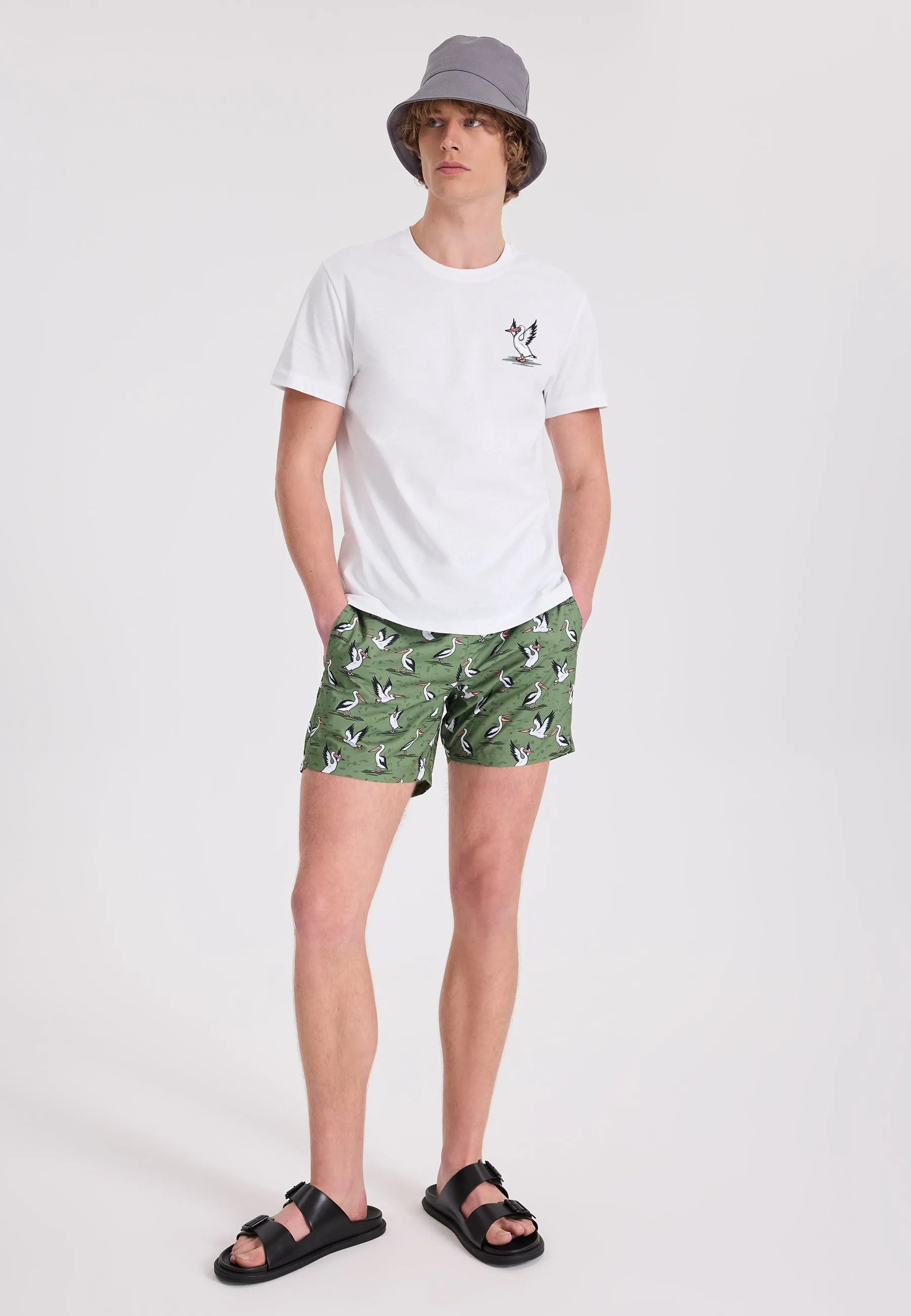 Lacivert Baskılı Bisiklet Yaka Pamuklu Regular Fit Erkek T-Shirt WMEMBROIDERY PELICAN
