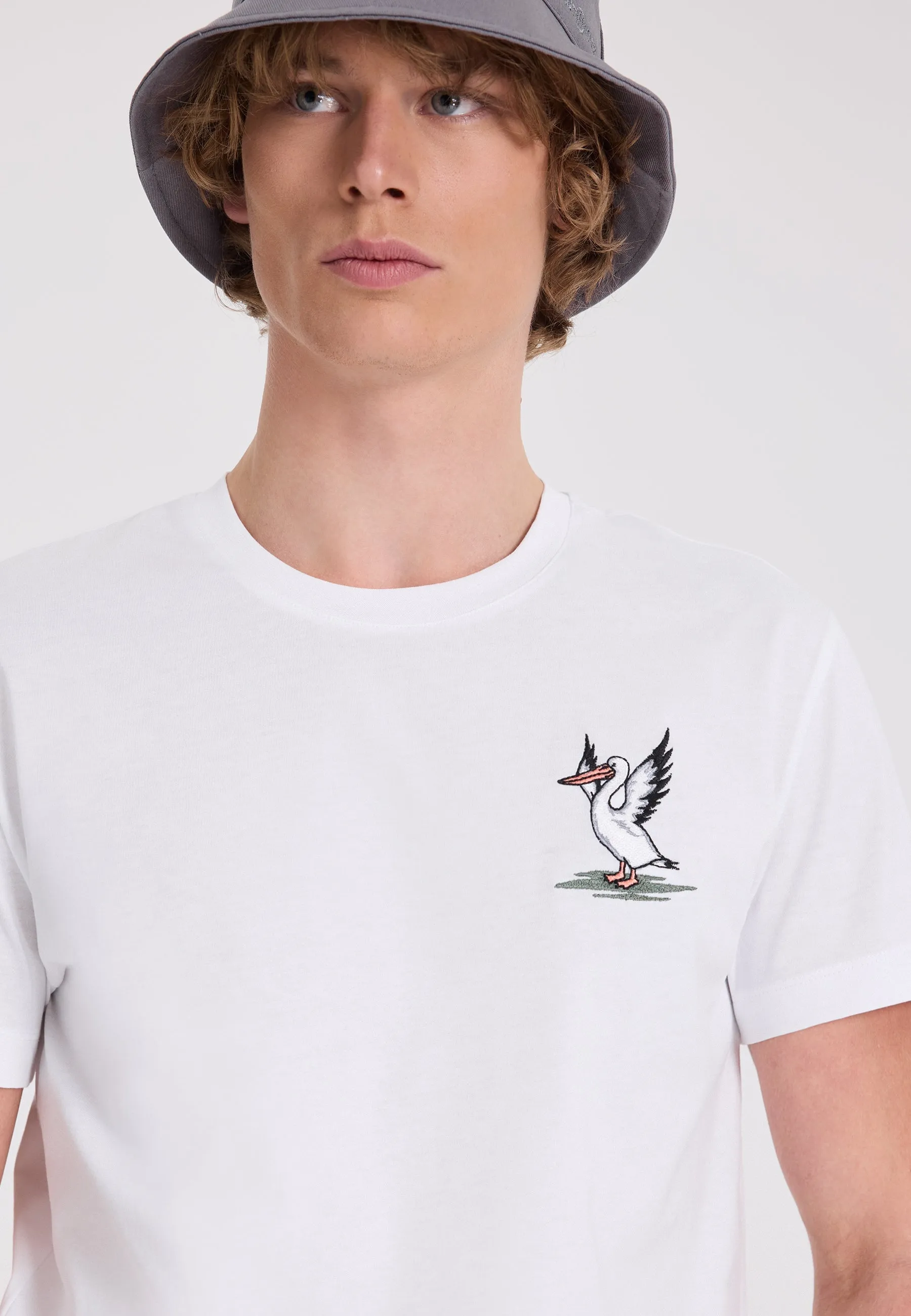 Lacivert Baskılı Bisiklet Yaka Pamuklu Regular Fit Erkek T-Shirt WMEMBROIDERY PELICAN