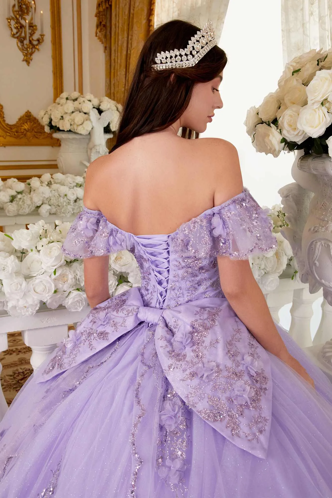 Ladivine 15701 Floral Off the Shoulder A-line Quince Ball Gown