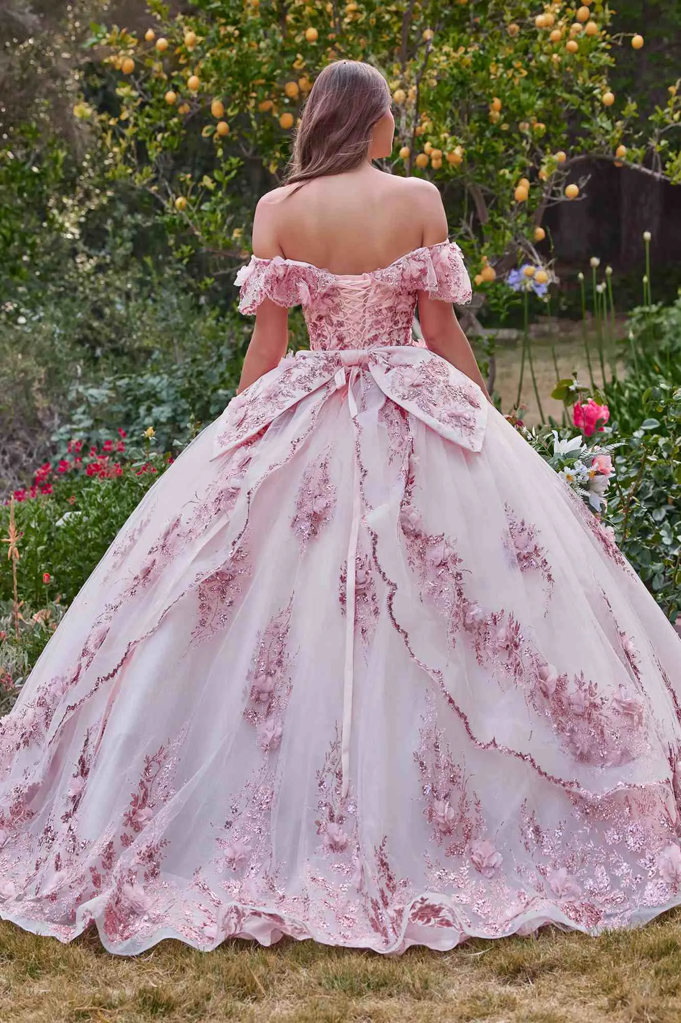 Ladivine 15701 Floral Off the Shoulder A-line Quince Ball Gown