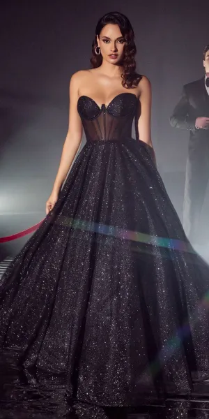 Ladivine CD275 Floor Length Strapless Glitter A-Line Corset Ball Gown