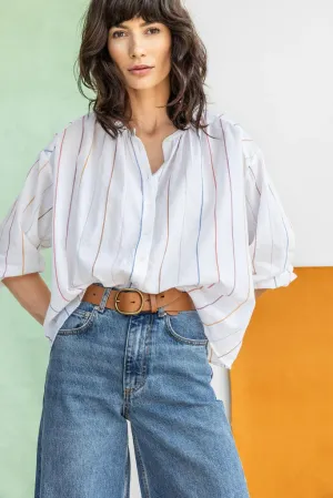 LILLA P-Bracelet Sleeve Shirred Blouse Multi Stripe