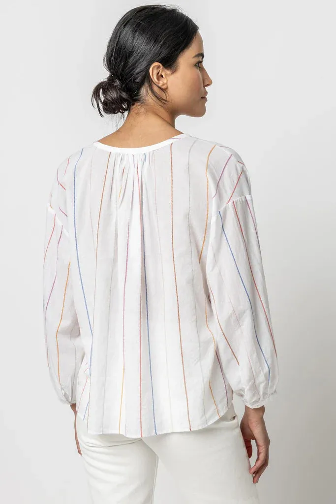 LILLA P-Bracelet Sleeve Shirred Blouse Multi Stripe