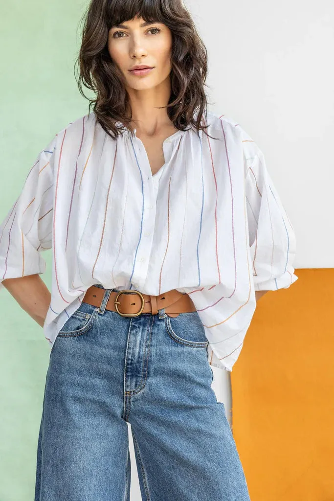 LILLA P-Bracelet Sleeve Shirred Blouse Multi Stripe