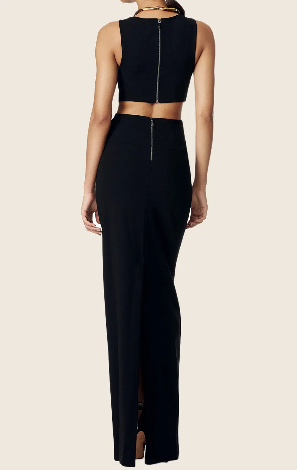 MACloth Pencil Sleeveless Jersey Maxi Formal Gown Black Prom Dress with Cut Out