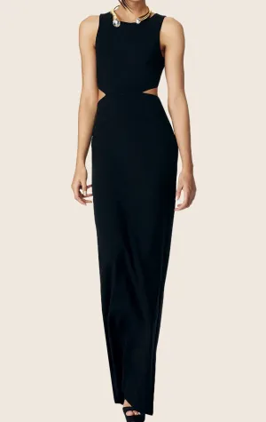 MACloth Pencil Sleeveless Jersey Maxi Formal Gown Black Prom Dress with Cut Out