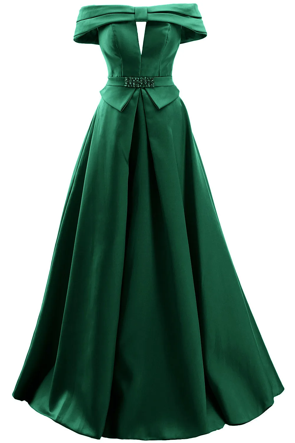 MACloth Women Off the Shoulder Satin Maxi Prom Dress Formal Party Evening Gown