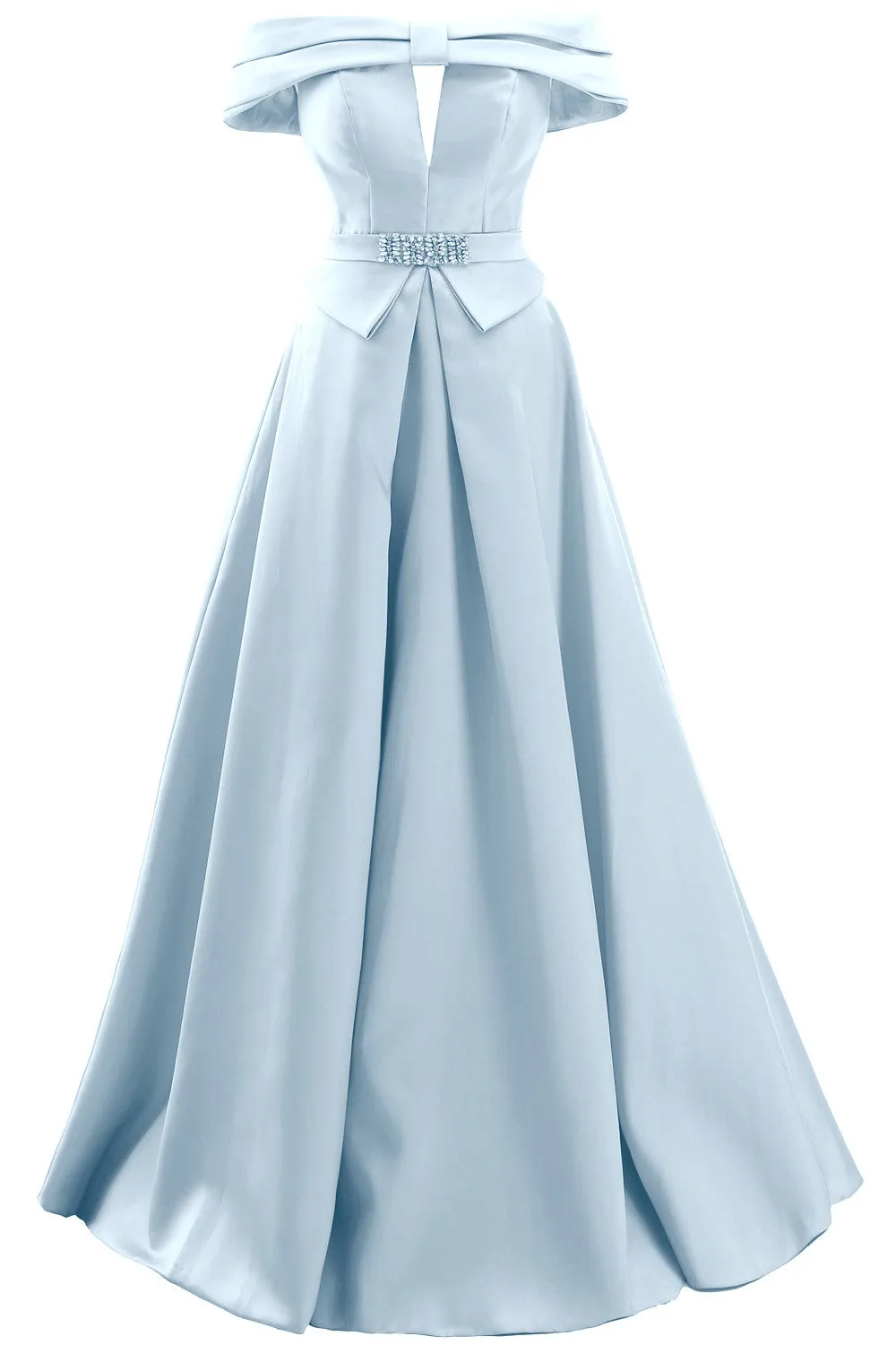 MACloth Women Off the Shoulder Satin Maxi Prom Dress Formal Party Evening Gown