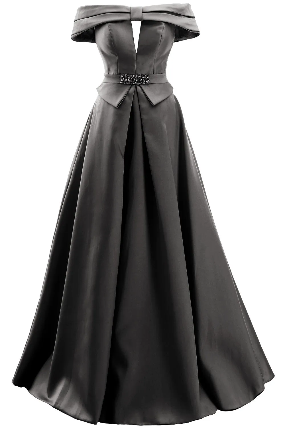 MACloth Women Off the Shoulder Satin Maxi Prom Dress Formal Party Evening Gown