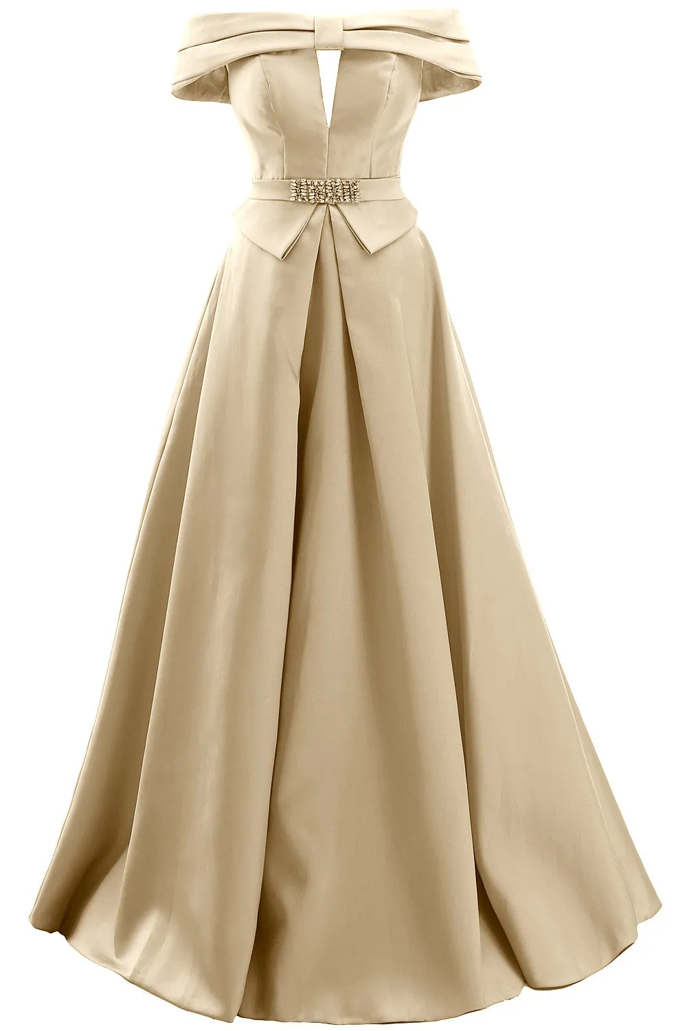 MACloth Women Off the Shoulder Satin Maxi Prom Dress Formal Party Evening Gown