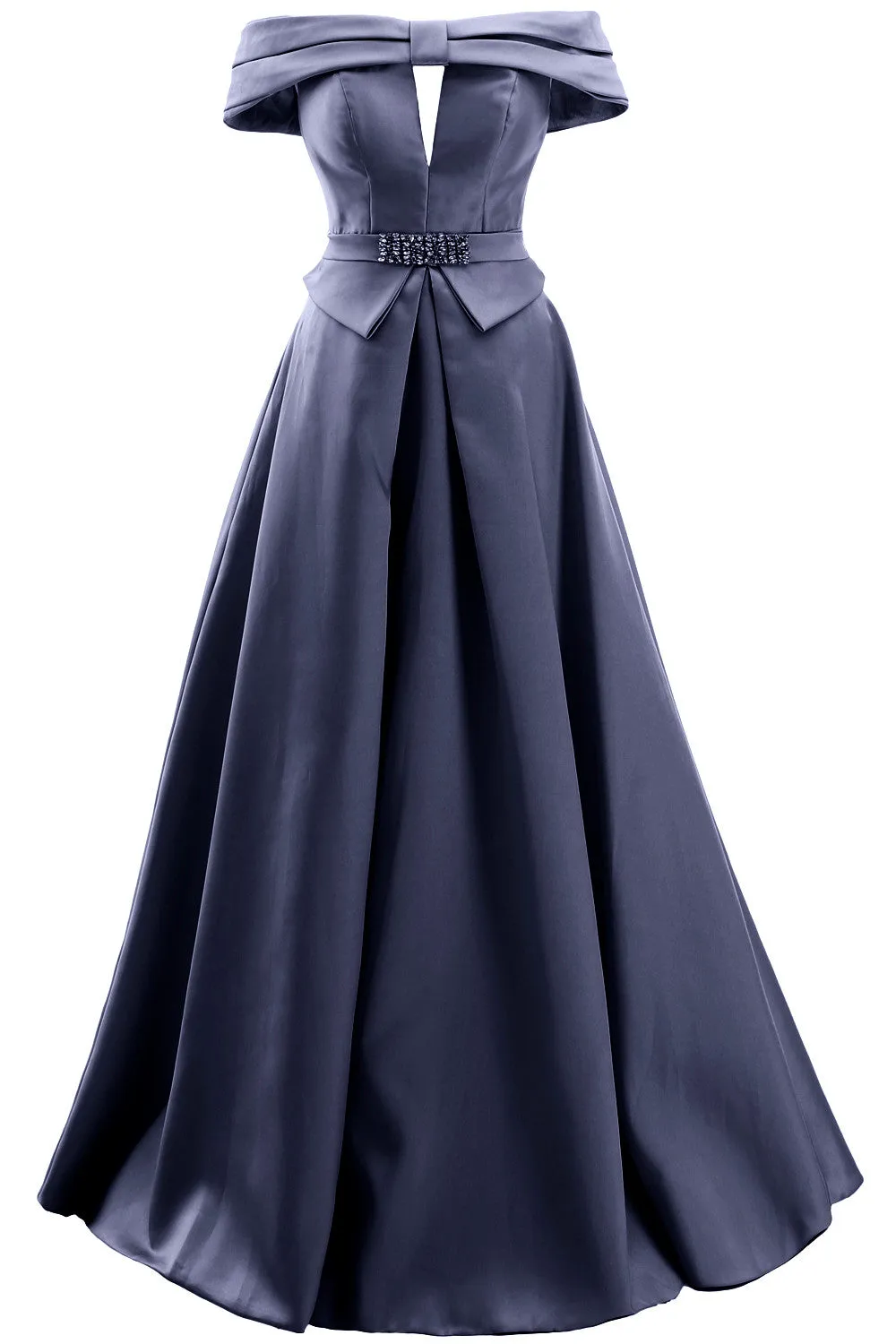 MACloth Women Off the Shoulder Satin Maxi Prom Dress Formal Party Evening Gown