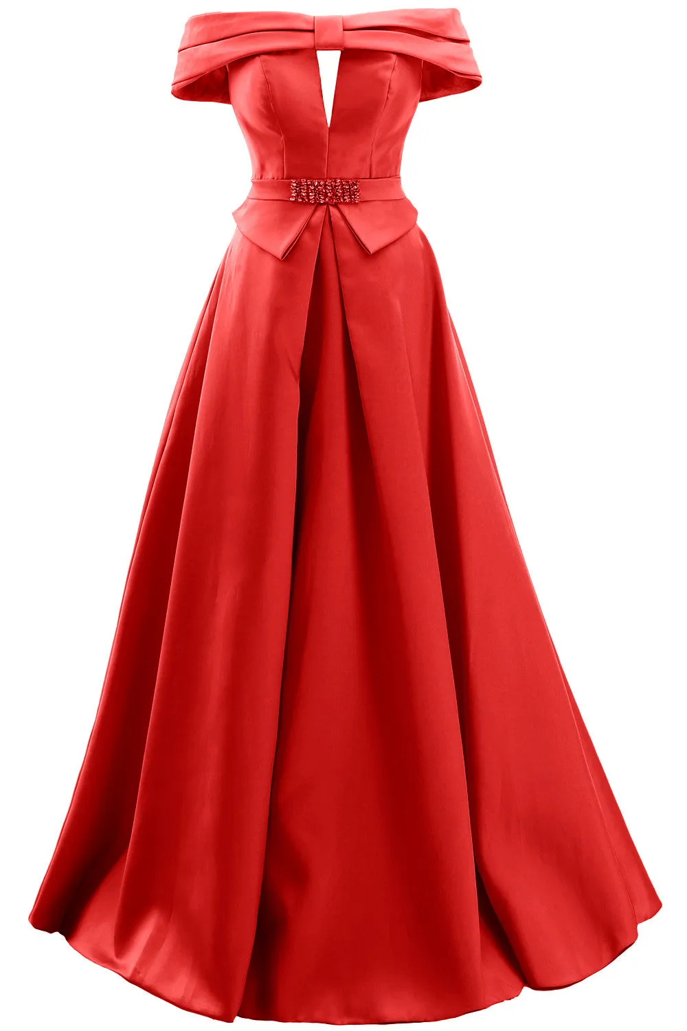 MACloth Women Off the Shoulder Satin Maxi Prom Dress Formal Party Evening Gown