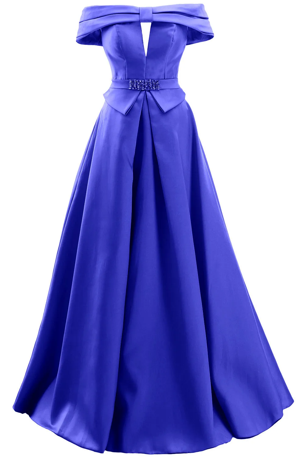 MACloth Women Off the Shoulder Satin Maxi Prom Dress Formal Party Evening Gown