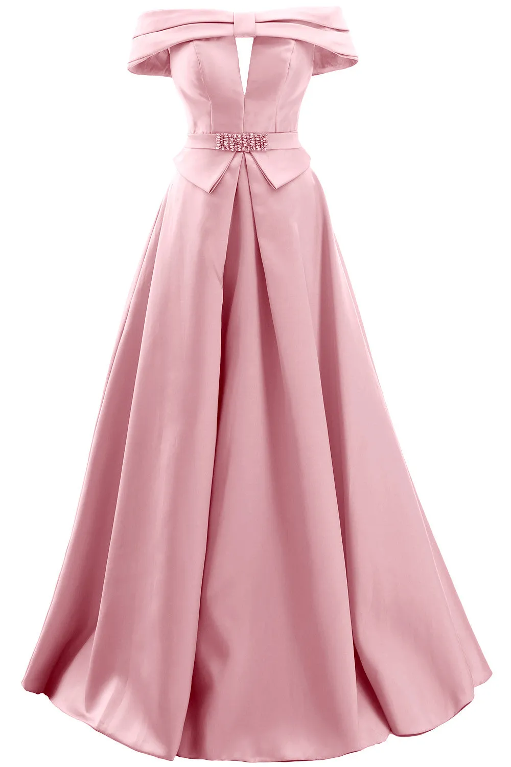 MACloth Women Off the Shoulder Satin Maxi Prom Dress Formal Party Evening Gown
